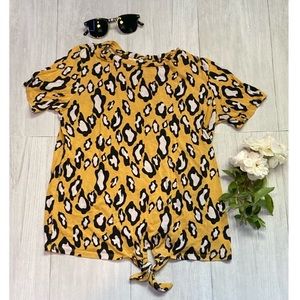 Girls 14 Crown of Hearts Leopard Front Tie Shirt